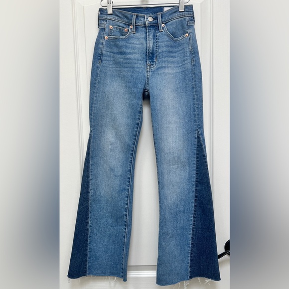 Gap High Rise Patched 70s Flare Raw Hem Jeans Woman’s 24/00P - Picture 2 of 13